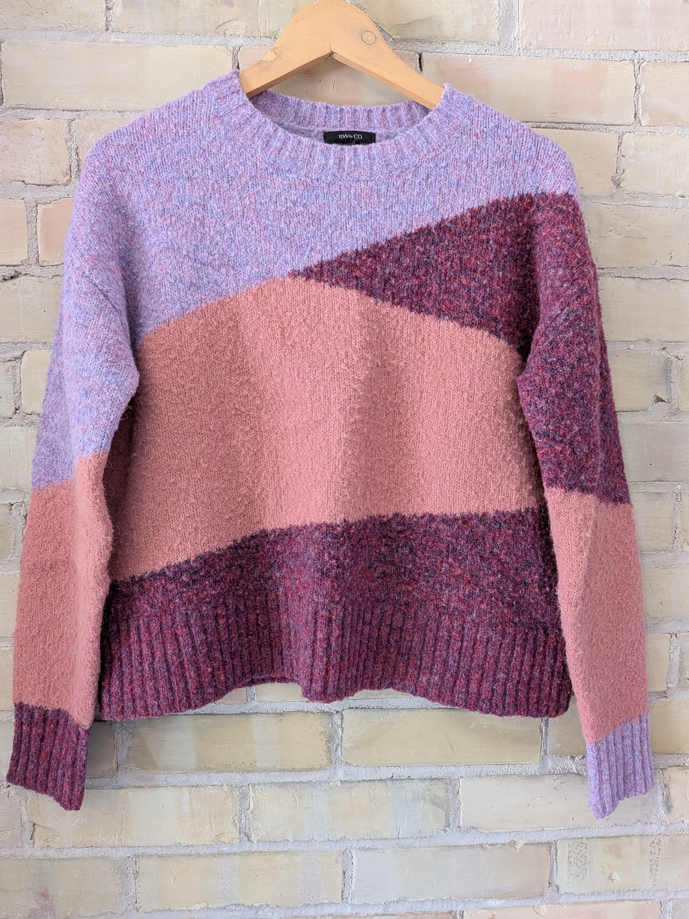 2 For $50 RW&CO. Colorblock Crewneck Sweater in Pink, Lavender & Plum